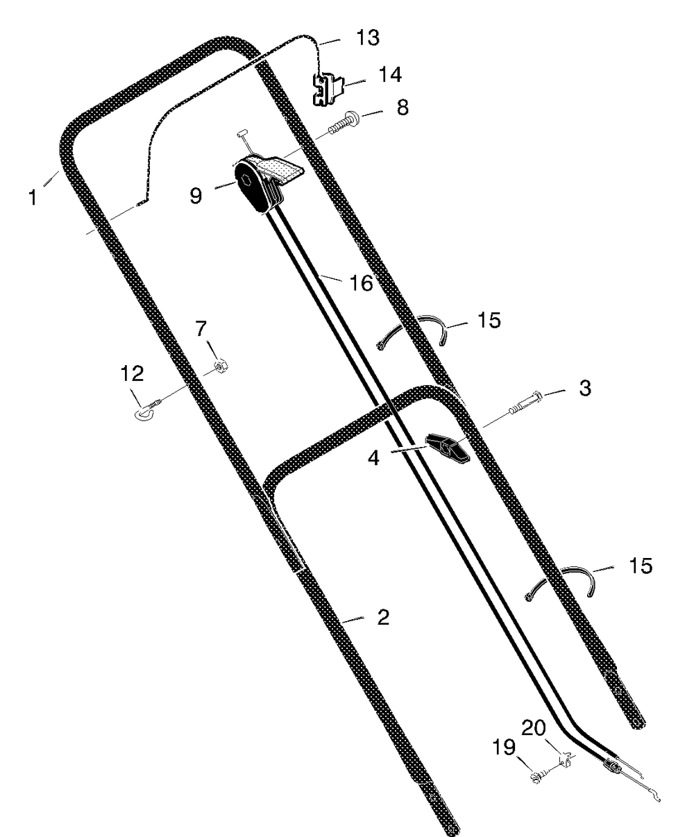Handle Assembly Diagram and Parts List for 20505X8A 1997 Briggs and Stratton Lawn Mower